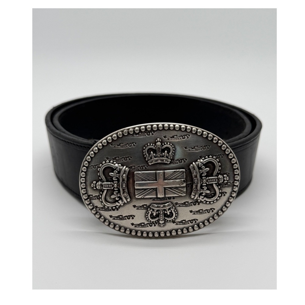 Ben Silver Charleston Belt Men 32 Black Leather Union Jack Royal UK Buckle